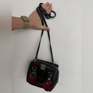 DSQUARED2 black leather and red plaid mini crossbody bag